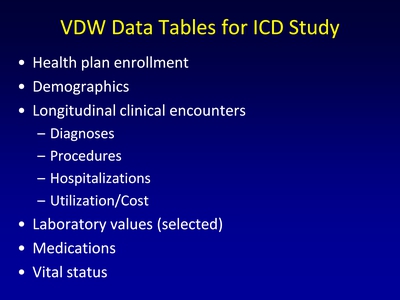 VDW Data Tables for ICD Study