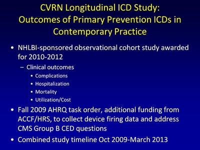 CVRN Longitudinal ICD Study: Outcomes of Primary Prevention ICDs in Contemporary Practice
