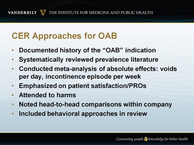 Comparative Effectiveness Research (CER) Approaches for OAB