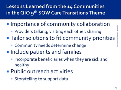 Lessons Learned from the 14 Communities in the QIO 9th SOW Care Transitions Theme