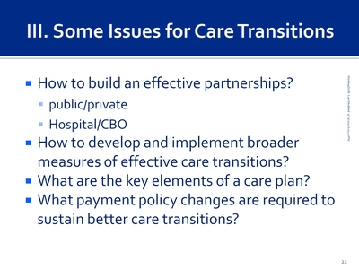 III. Some Issues for Care Transitions