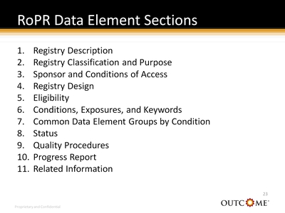 RoPR Data Element Sections