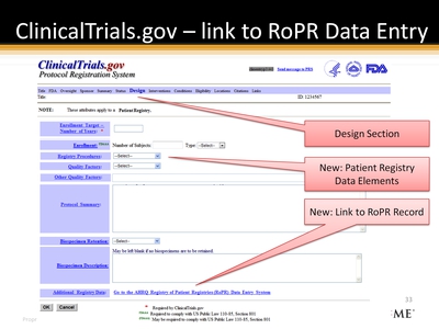 ClinicalTrials.gov-link to RoPR Data Entry