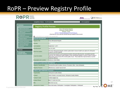 RoPR-Preview Registry Profile