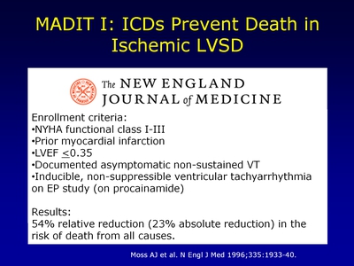 MADIT I: ICDs Prevent Death in Ischemic LVSD