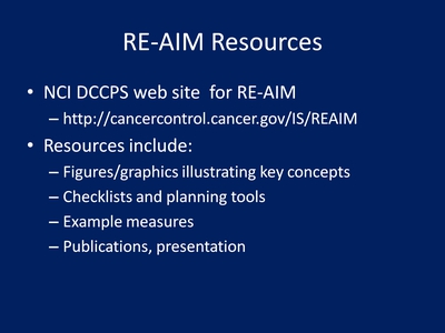 RE-AIM Resources
