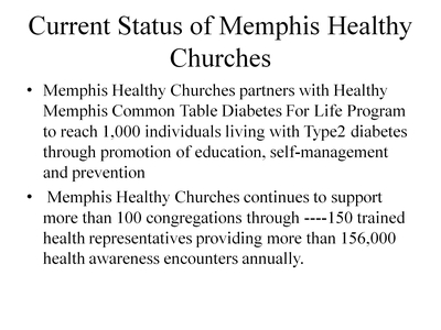 Current Status of Memphis Healthy Churches
