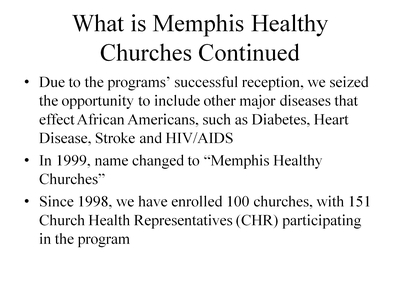 What is Memphis Healthy Churches Continued