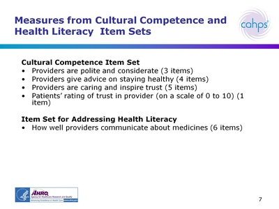 Measures from Cultural Competence and Health Literacy Item Sets