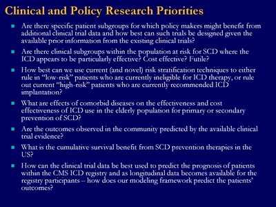 Clinical and Policy Research Priorities