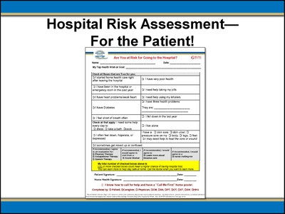 Hospital Risk Assessment-For the Patient!
