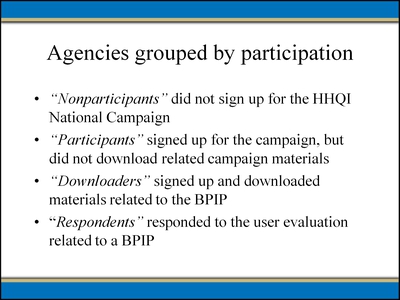 Agencies grouped by participation