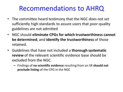 Recommendations to AHRQ