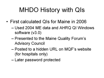 MHDO History with QIs