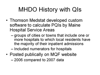 MHDO History with QIs