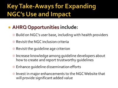 Key Take-Aways for Expanding NGC's Use and Impact