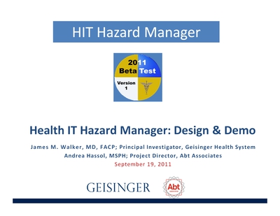 Health IT Hazard Manager: Design and Demo
