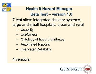 Health It Hazard Manager: Beta Test-version 1.0
