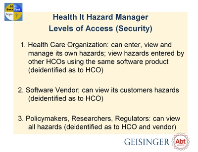 Health It Hazard Manager: Levels of Access (Security)