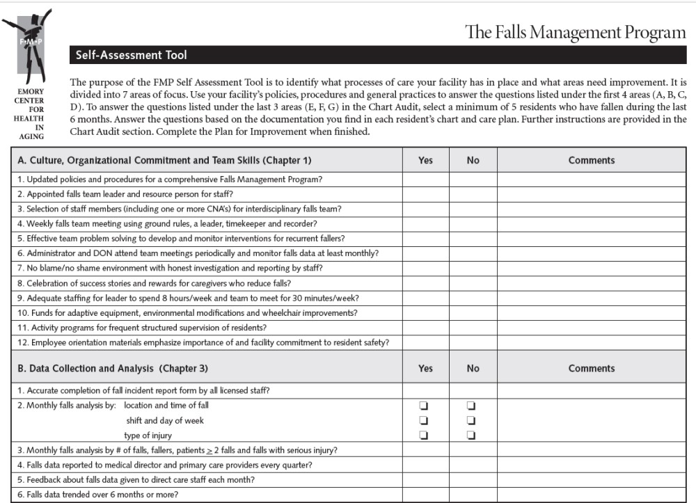 Page 1 of the FMP Self-Assessment Tool. Go to [D] Text Description for details.