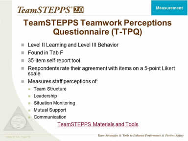 TeamSTEPPS Teamwork Perceptions Questionnaire (T-TPQ)