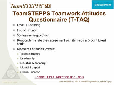 TeamSTEPPS Teamwork Attitudes Questionnaire (T-TAQ)