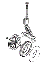 drawing detail of the caster axle area of a wheel assembly from a wheelchair