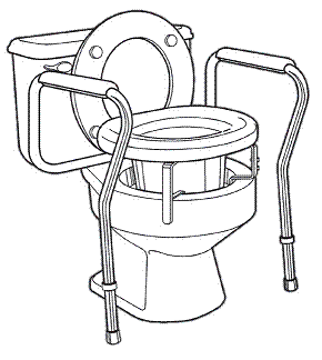 drawing of a commode with handrails that reach to the floor