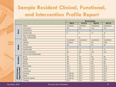 Slide 47. Second section of the Sample Resident Clinical, Functional, and Intervention Profile Report. Complete table is shown below slides 46-48.