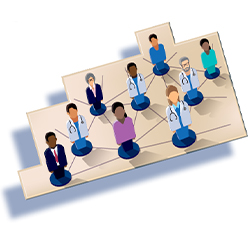 A puzzle piece showing healthcare professionals connected by a network.