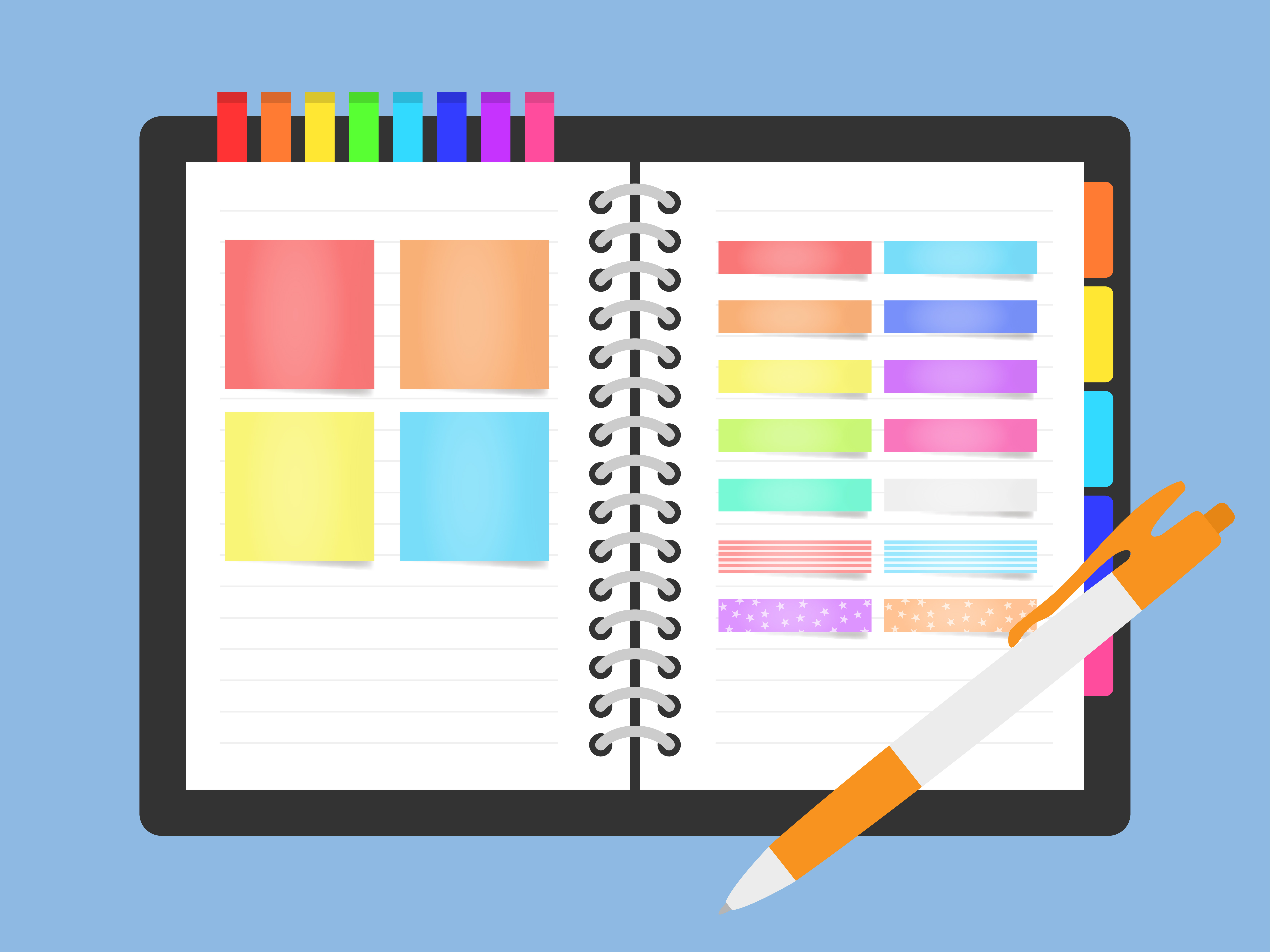 a notebook with a scheduling calendar.