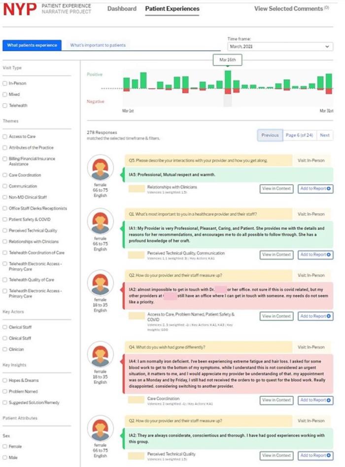Screenshot depicting examples of patient narrative statements.