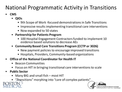 National Programmatic Activity in Transitions