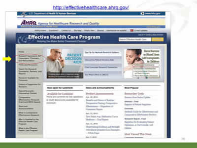 Slide 50: Image of the Effective Health Care Program Web site home page. http://effectivehealthcare.ahrq.gov.