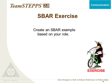 Text Description is below the image. Image: A penguin riding an exercise bicycle is captioned 'EXERCISE'.
