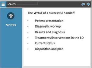 What is included in a successful handoff? Patient presentation: What was the chief complaint? Diagnostic workup: What additional information was obtained from laboratory testing, imaging, and clinical examination? Results and diagnosis: How was a diagnosis determined based on those results? Treatments/interventions in the ED: What interventions were started, completed, and reassessed? Did this change the plan for ongoing care? Current status: Is the original chief complaint still relevant or have other priorities emerged? Where they are going? What is the disposition or plan?