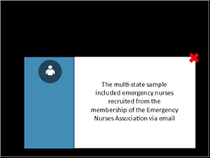 The multistate sample included emergency nurses recruited from the membership of the Emergency Nurses Association via email.