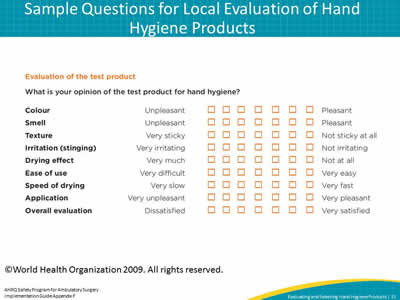 Sample Questions for Local Evaluation of Hand Hygiene Products