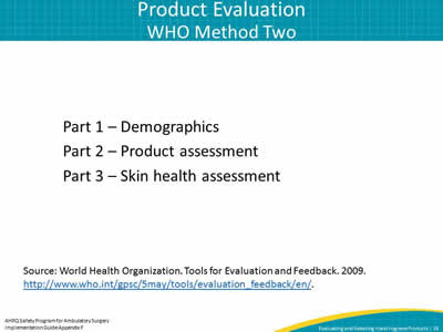 Product Evaluation WHO Method Two