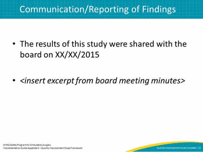 Communication/Reporting of Findings