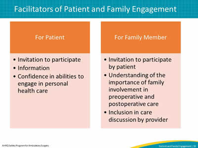 Facilitators of Patient and Family Engagement