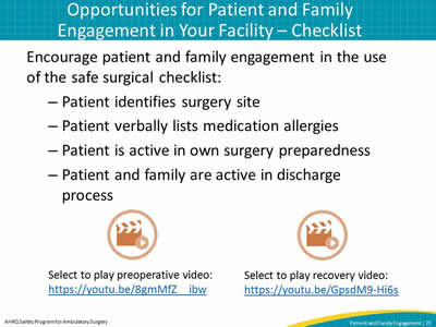 Opportunities for Patient and Family Engagement in Your Facility – Checklist