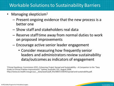 Workable Solutions to Sustainability Barriers