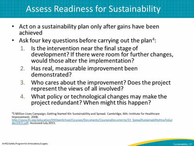 Assess Readiness for Sustainability