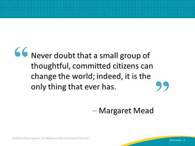 'Never doubt that a small group of thoughtful, committed citizens can change the world; indeed, it is the only thing that ever has.' -- Margaret Mead.