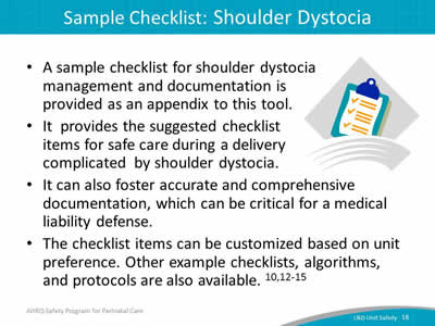 Sample Checklist: Shoulder Dystocia