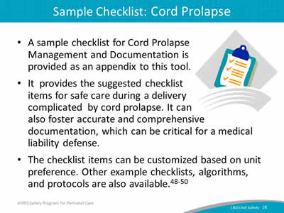 Sample Checklist: Cord Prolapse