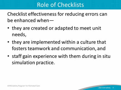 Role of Checklists.