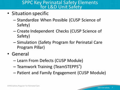 Key Perinatal Safety Elements for L and D Unit Safety