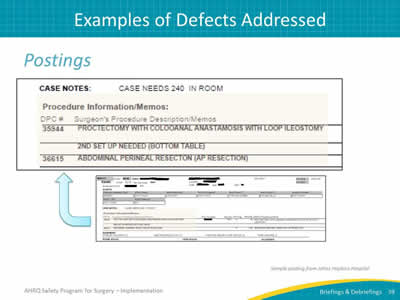 Examples of Defects Addressed